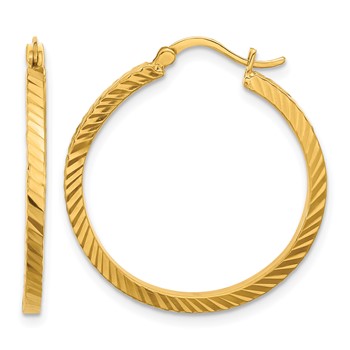 Herco 24K Polished and Diamond-cut 1.9 x 26.5mm with 18k Clutch Round Hoop Earrings