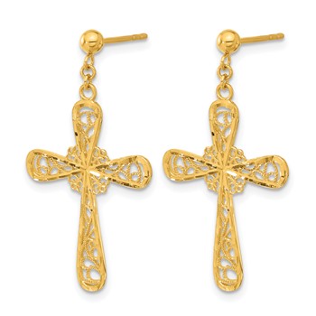 Herco 24K Polished Filigree Cross with Au900 Back and Post Dangle Earrings — alternate view