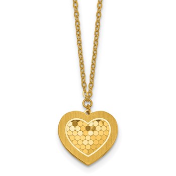 Herco 24K Polished and Textured Solid Heart 16 Inch with 2 Inch Extension Necklace