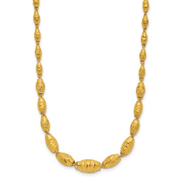 Herco 24K Polished Textured and Faceted Barrel Bead 18in Necklace