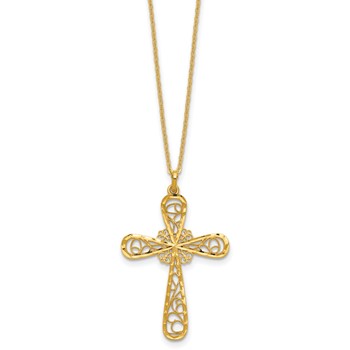 Herco 24K Polished Diamond-cut and Filigree Cross 18 Inch Necklace