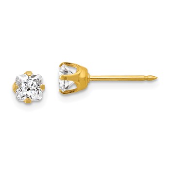 Inverness 14k 5mm Square Princess CZ Post Piercing Earrings