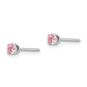 Inverness 14k White Gold 3mm Pink CZ Piercing Earrings — alternate view