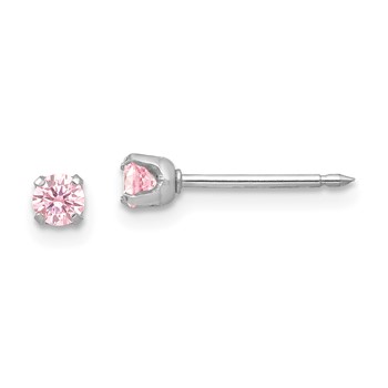 Inverness 14k White Gold 3mm Pink CZ Piercing Earrings