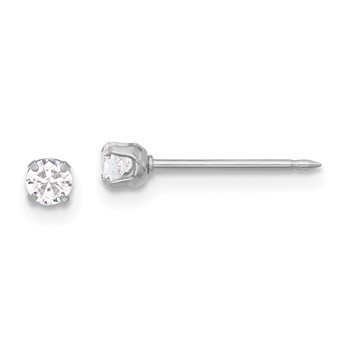 Inverness 14K White Gold 3mm CZ Long Post Piercing Earrings