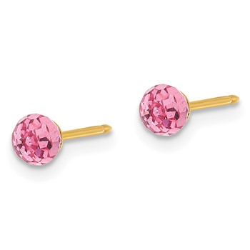 Inverness 14K Polished 4mm Pink Crystal Faceted Ball Piercing Earrings — alternate view