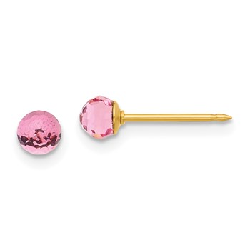 Inverness 14K Polished 4mm Pink Crystal Faceted Ball Piercing Earrings
