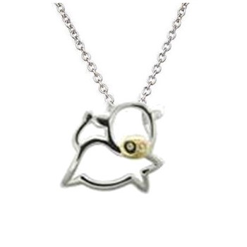 Sterling Silver Rhodium & Gold-plated CZ Cow 16 Inch with 2 Inch Extension Necklace