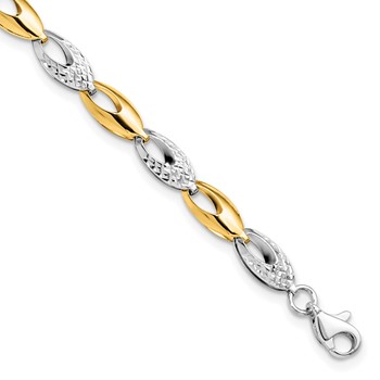 Leslie's 14K Two-tone Polished and Diamond-cut Fancy Link Bracelet