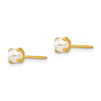 Inverness Stainless Steel 24K Gold-plated 4mm Simulated Pearl Post Piercing Earrings — alternate view
