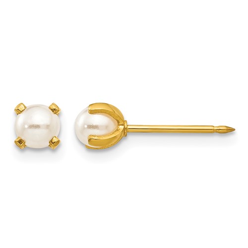 Inverness Stainless Steel 24K Gold-plated 4mm Simulated Pearl Earrings