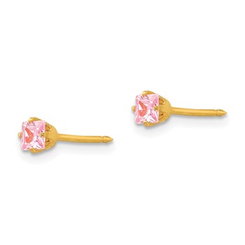 Inverness 14k 3mm Square Pink CZ Post Piercing Earrings — alternate view