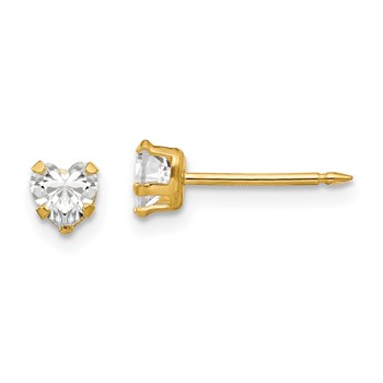Inverness 14k 4mm Clear Heart CZ Post Piercing Earrings