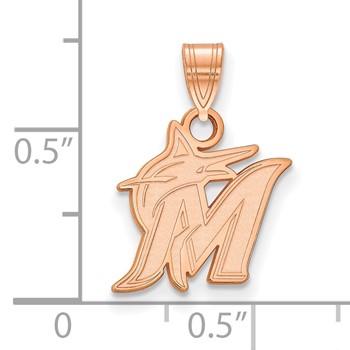 14k Rose Gold Major League Baseball LogoArt Miami Marlins Letter M Small Pendant — alternate view
