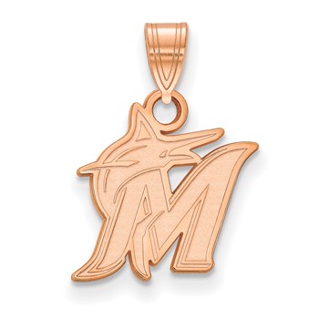 14k Rose Gold Major League Baseball LogoArt Miami Marlins Letter M Small Pendant