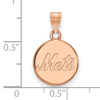 14k Rose Gold Major League Baseball LogoArt New York Mets Script Small Disc Pendant — alternate view