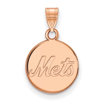 14k Rose Gold Major League Baseball LogoArt New York Mets Script Small Disc Pendant