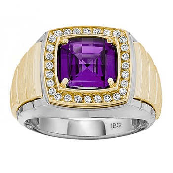 Men's Two-tone 1/4ct tw Diamond and Created Checkerboard Amethyst Ring