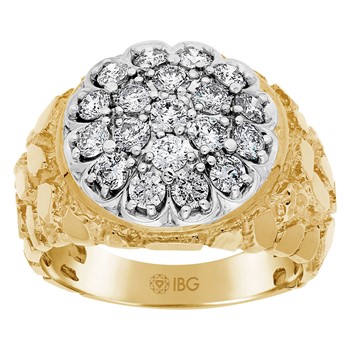 Men's Yellow Gold 2ct tw Diamond Nugget Cluster Ring Mounting