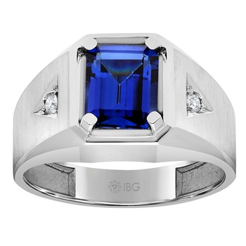 10k Men's WG Garnet and Diamond Ring with Satin Finish Accent Mounting