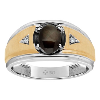 IBGoodman 10k Two-tone Men's Polished Satin and Grooved Gemstone and Diamond Ring Mounting