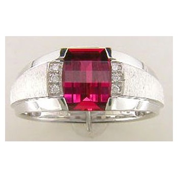 Men's White Gold Created Ruby and Diamond Accent Ring with Satin Finish