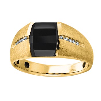 Men's Yellow Gold Onyx and Diamond Ring 1/10ct TDW