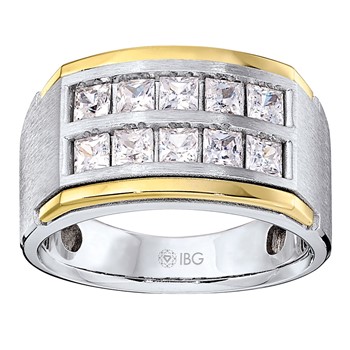 IBGoodman 14k Two-tone Men's Polished and Satin 2-Row 2 Carat A Quality Princess-cut Diamond Ring