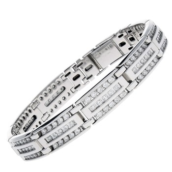 Men's White Gold Diamond Link Bracelet with Box Clasp Mounting