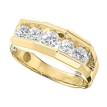 Men's Yellow Gold 1ct tw Diamond Wedding Band with White Gold Bars Mounting