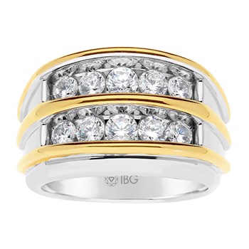 14k Men's Two-tone Gold Double Row Lab Grown VS/SI+ G+ Dia Ring