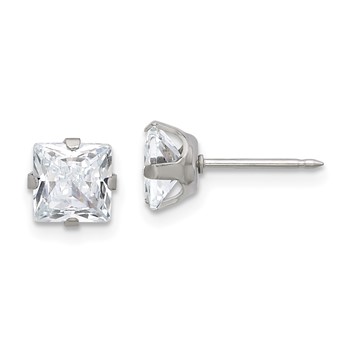 Inverness Stainless Steel 6mm Square CZ Post Piercing Earrings