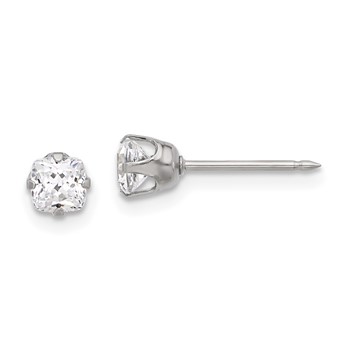 Inverness Stainless Steel 4mm Square CZ Post Piercing Earrings
