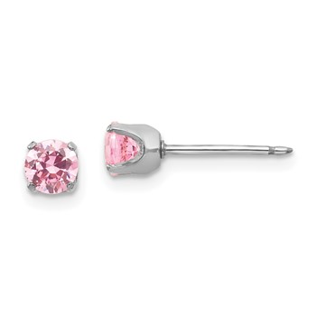 Inverness 14k White Gold 5mm Pink CZ Piercing Earrings