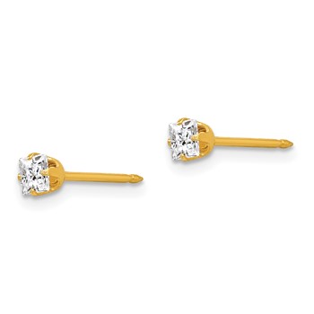 Inverness 14k 3mm Square CZ Post Piercing Earrings — alternate view