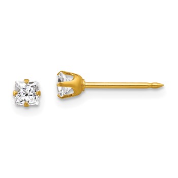 Inverness 14k 3mm Square CZ Post Piercing Earrings