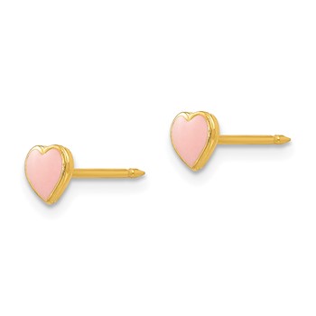 Inverness Stainless Steel 24K Gold-plated Pink Enamel Heart Post Piercing Earrings — alternate view