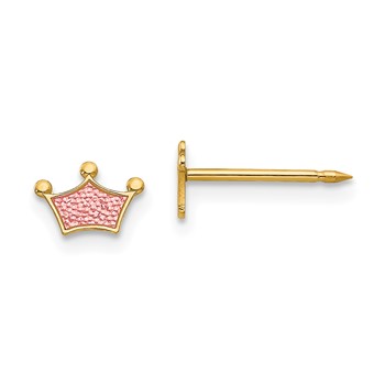 Inverness 14k Epoxy Fill Pink Crown Post Piercing Earrings
