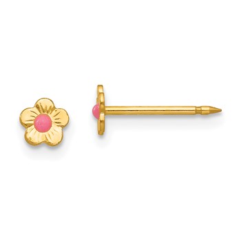 Inverness 14k Epoxy Fill Pink Mini Flower Post Piercing Earrings
