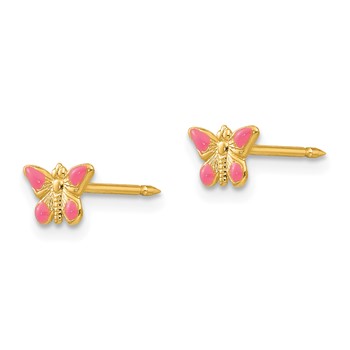 Inverness 14k Epoxy Fill Pink Butterfly Post Piercing Earrings — alternate view