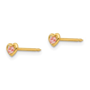 Inverness 14k Heart Pink CZ Post Piercing Earrings — alternate view