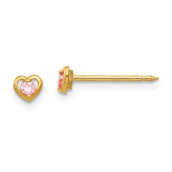 Inverness 14k Heart Pink CZ Post Piercing Earrings