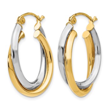 Leslie's 14K Two-tone Polished Oval Hinged Hoop Earrings — alternate view