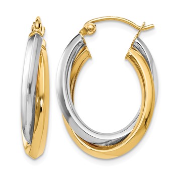 Leslie's 14K Two-tone Polished Oval Hinged Hoop Earrings