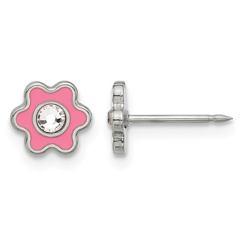 Inverness Stainless Steel Enamel Crystal Flower Post Earrings