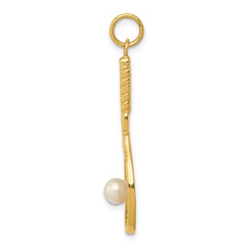 14K Tennis Racquet with Freshwater Cultured Pearl Ball Charm — alternate view