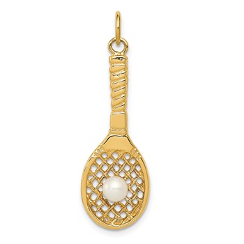 14K Tennis Racquet with Freshwater Cultured Pearl Ball Charm
