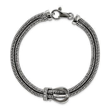 Sterling Silver two row round chain with buckle with crystal elements