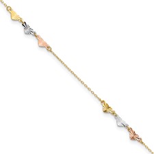 Image of 14K Tri-Color Diamond-cut Hearts 9in Plus 1in ext  Anklet
