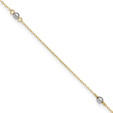 Image of 14k Two-tone Mirror Bead 9in Plus 1in ext. Anklet